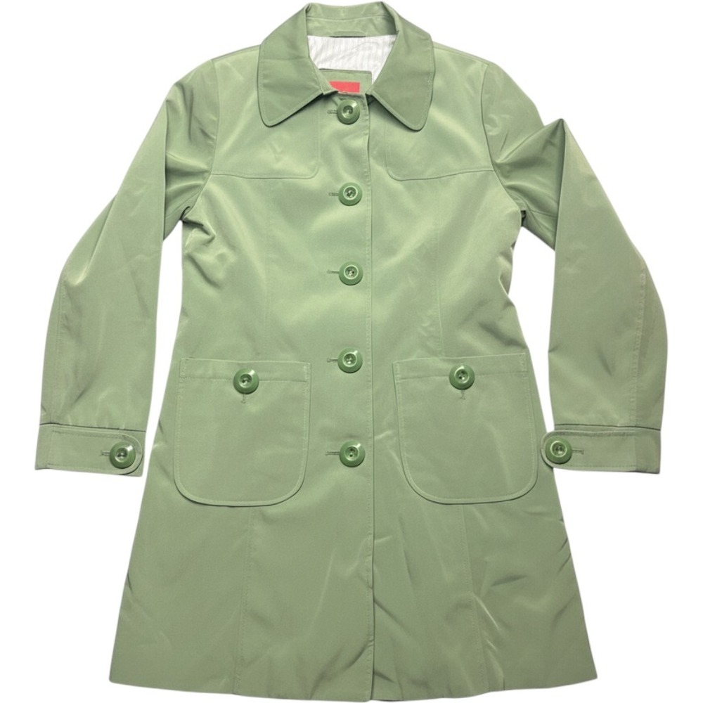 Esprit Womens Sage Green Trench Coat Button Front Mid Length Jacket Size M